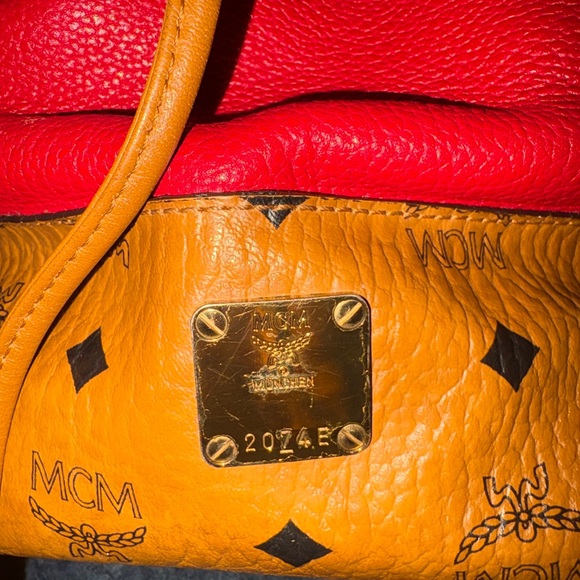 MCM Red and Brown Leather Drawstring Backpack